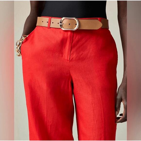 J. Crew Womens 100% Wide Leg High Rise Linen Harbor Pant CH853 Red Size L NWT - Picture 3 of 6